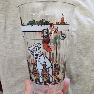 Vintage Holiday Coke Cola Plastic Tumbler with Dog and Toy Soldiers